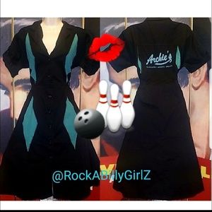 Tatyana Retro Bowling Dress Blue Panels Embroidery Archie's Burgers Beers Brats